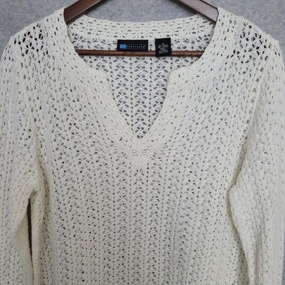 Relativity Womens Crochet Knit Sweater Top Size 1X White Cottagecore Boho NWT - Picture 3 of 16